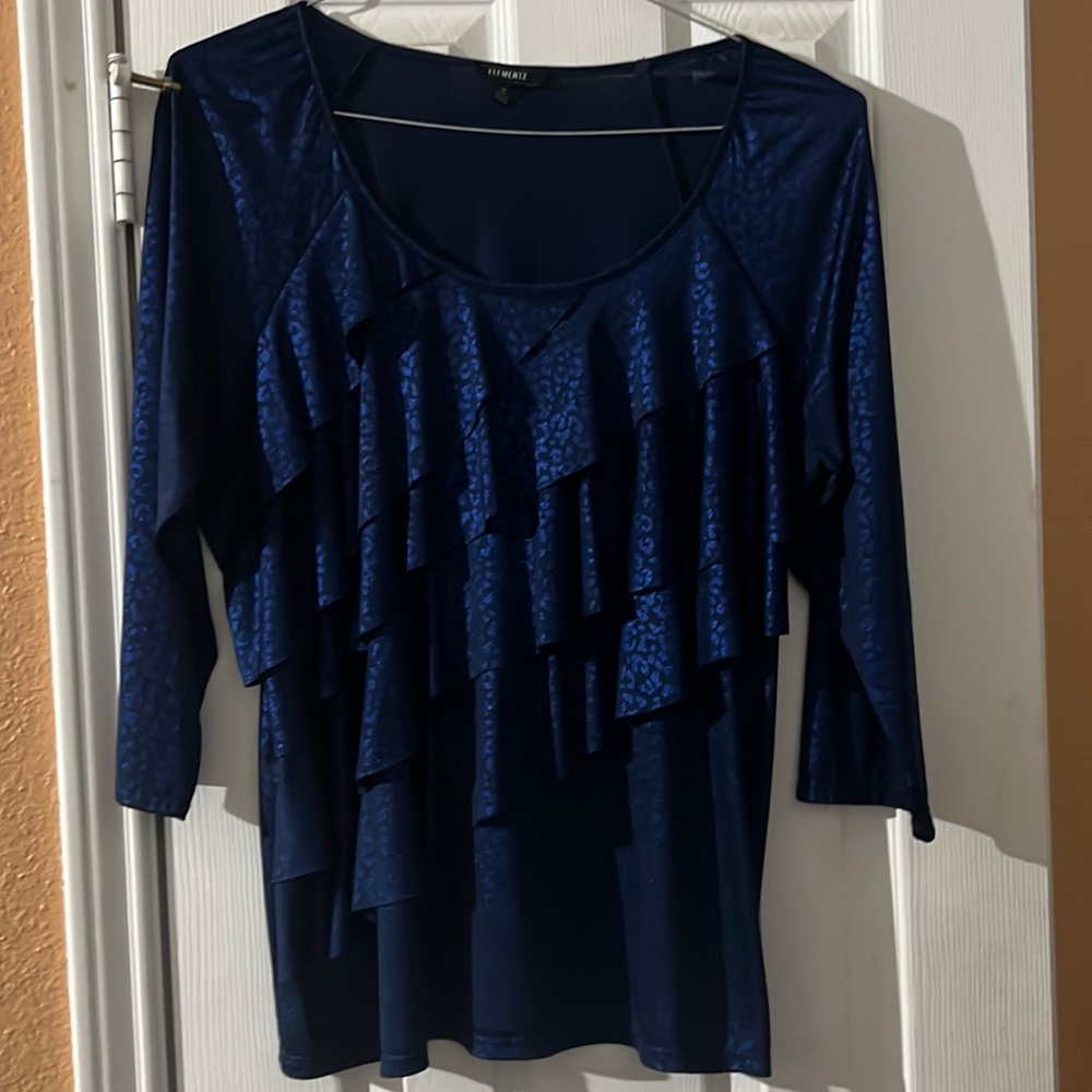 Elementz Shiny Blue Animal Print Top